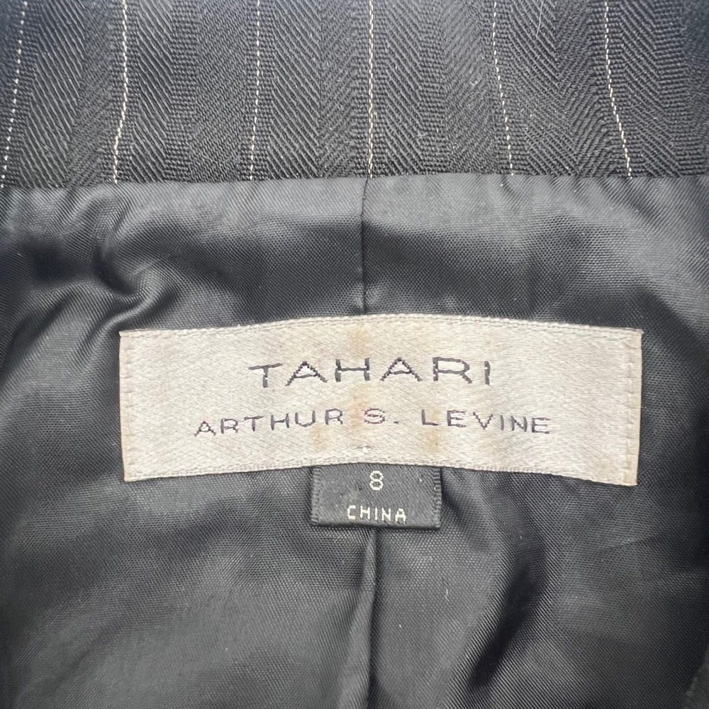Tahari Arthur S Levine Mens Black Pinstripe Herringbone Pant Suit Blazer Size 8 - Picture 16 of 16